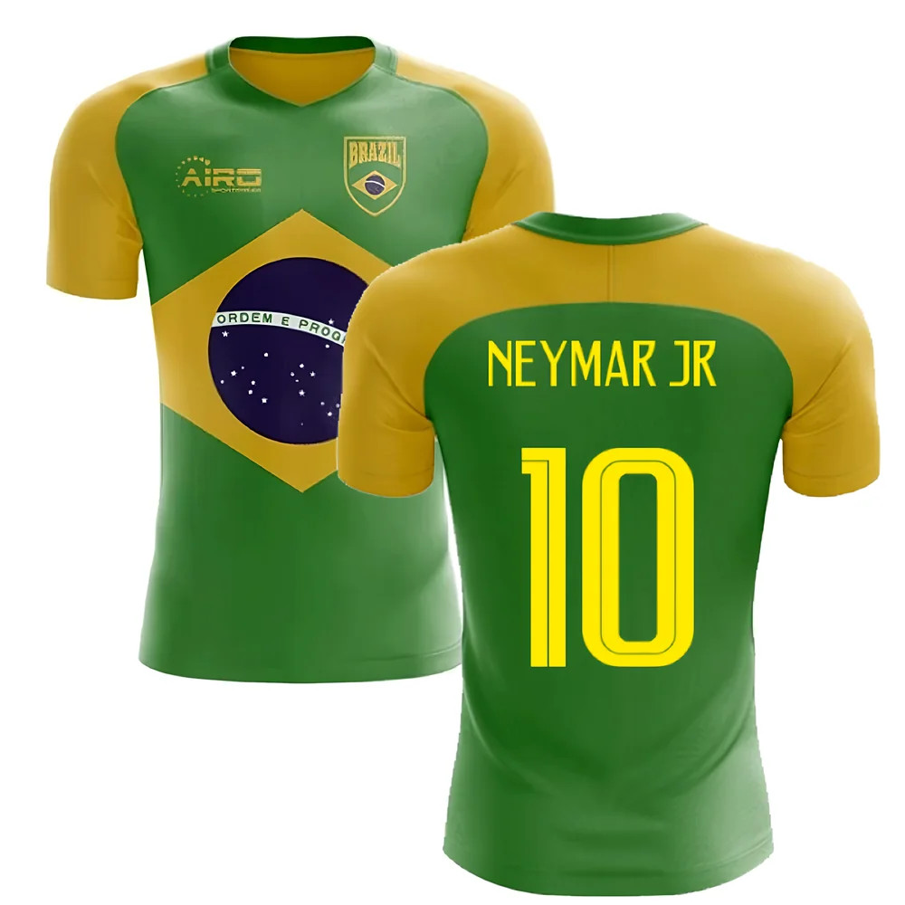'25-'26 Brazil Flag Concept Football Shirt (Neymar Jr 10) Polyester Made By: Airo Sportswear Men's Green 4XL