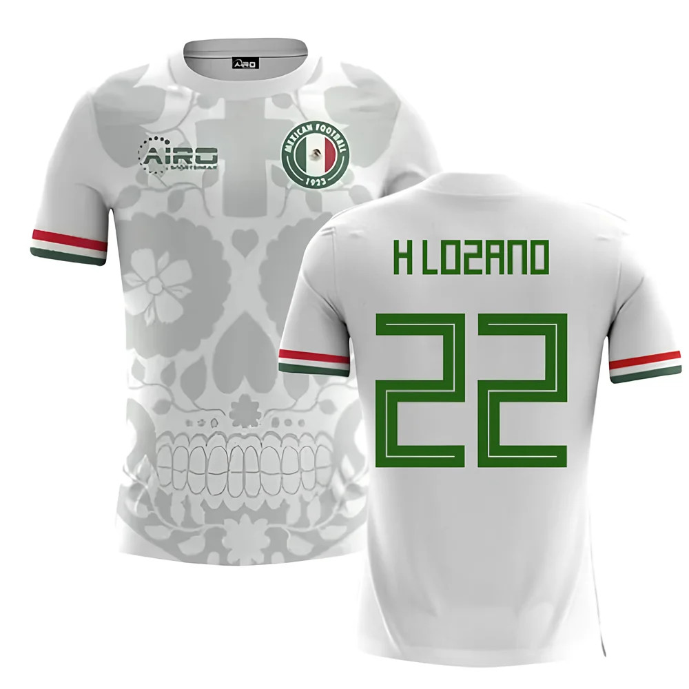 '25-'26 Mexico Away Concept Football Shirt (H.lozano 22) Polyester Made By: Airo Sportswear Men's White 4XL