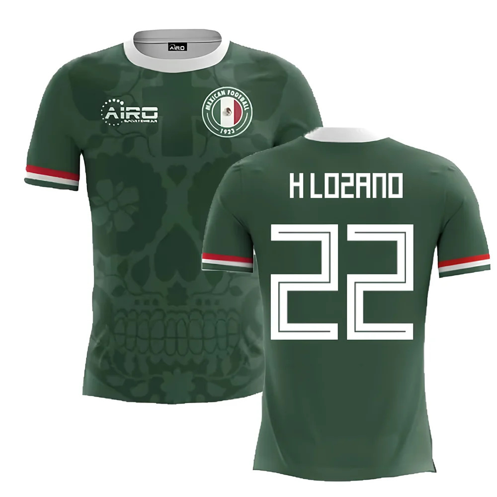 '25-'26 Mexico Home Concept Football Shirt (H.lozano 22) Polyester Made By: Airo Sportswear Men's Green 4XL