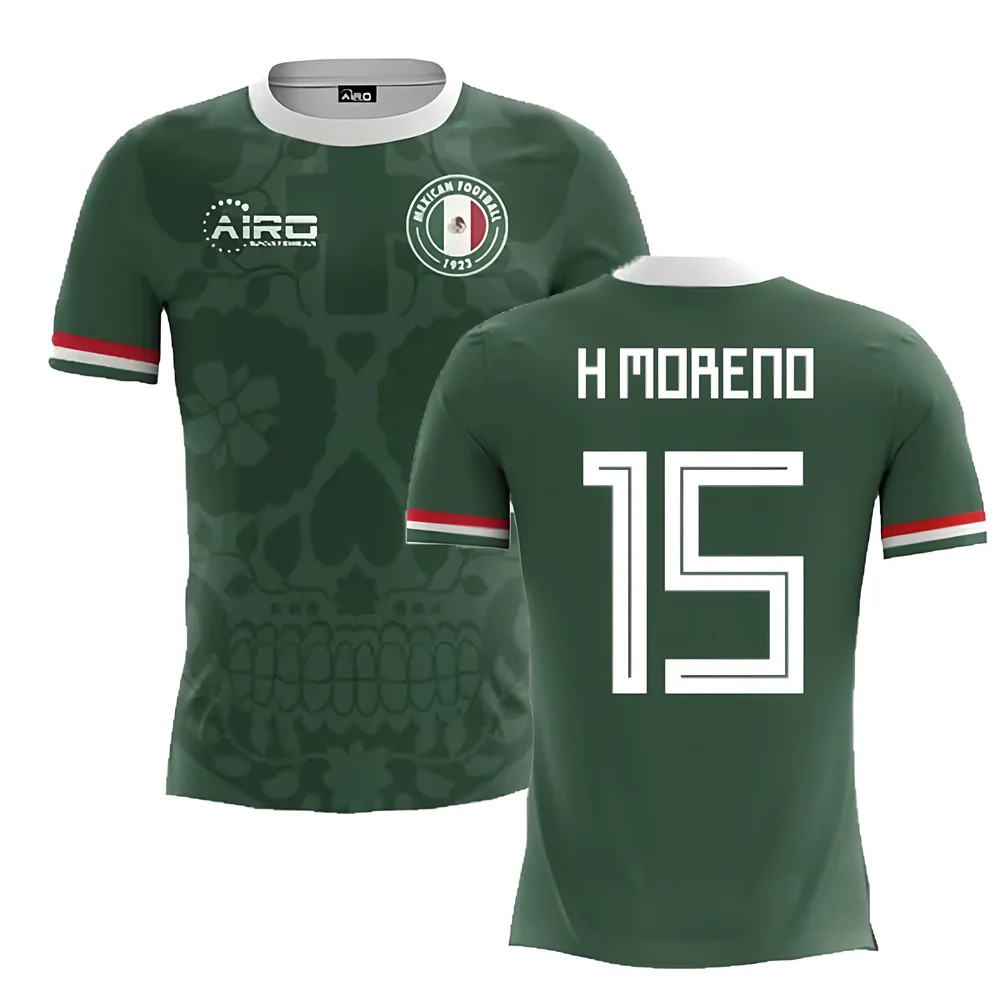 '25-'26 Mexico Home Concept Football Shirt (H.moreno 15) Polyester Made By: Airo Sportswear Men's Green 4XL