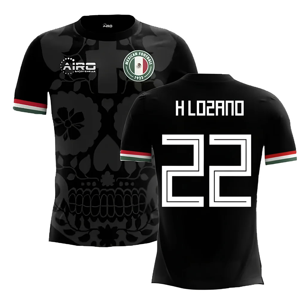 '25-'26 Mexico Third Concept Football Shirt (H.lozano 22) Polyester Made By: Airo Sportswear Men's Black 4XL