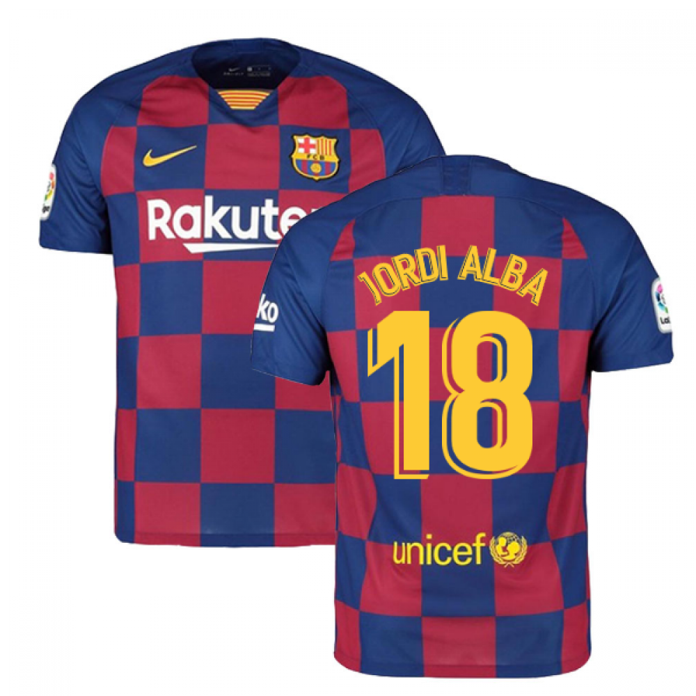2019-2020 barcelona home nike football shirt (jordi alba 18)