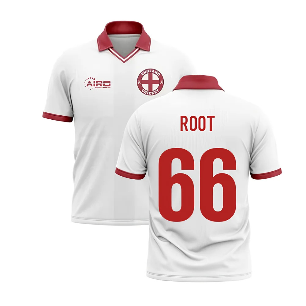 '25-'26 England Cricket Concept Shirt (Root 66) Polyester Made By: Airo Sportswear Men's White 5XL