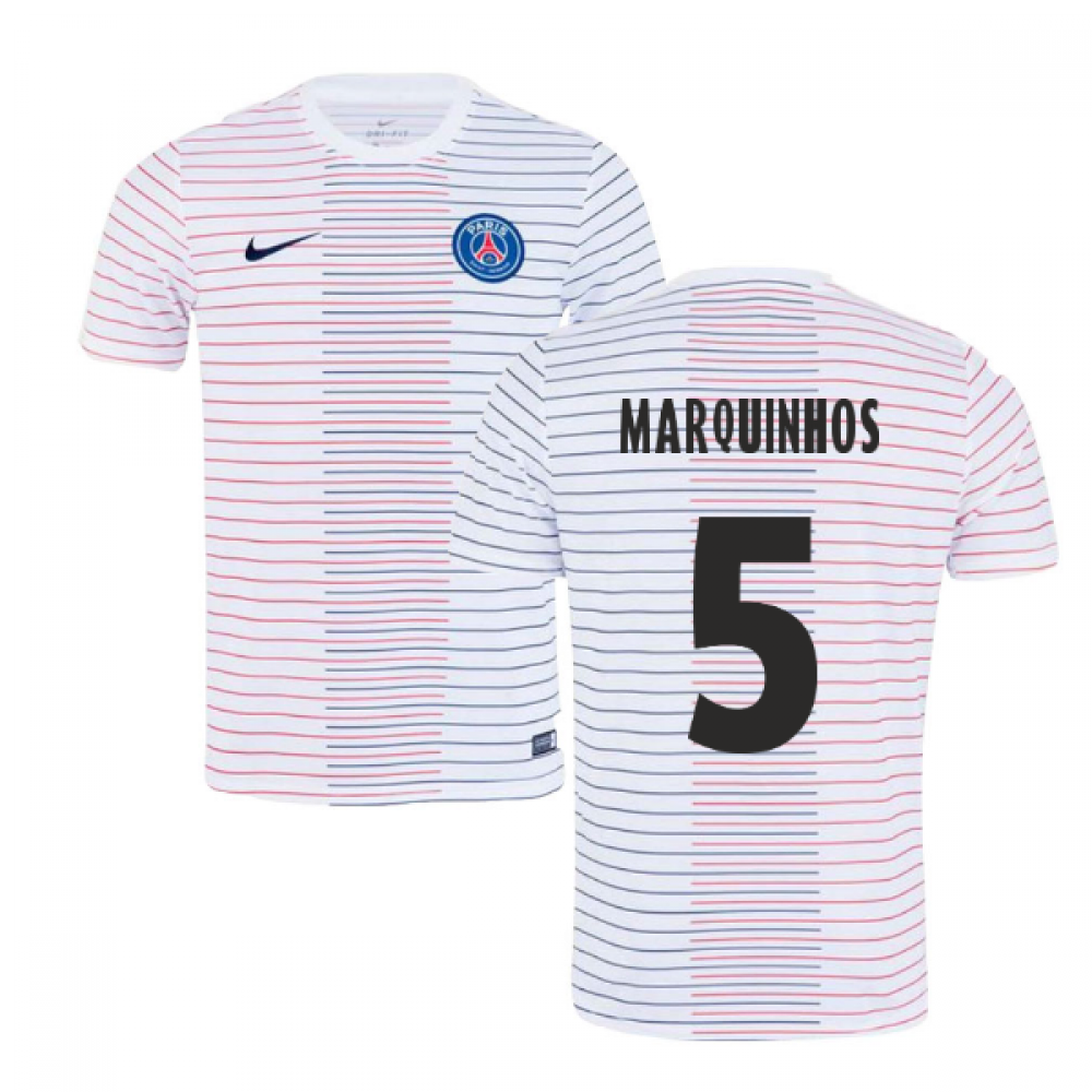 2019-2020 PSG Nike Pre-Match Training Shirt (White) - Kids (MARQUINHOS 5)