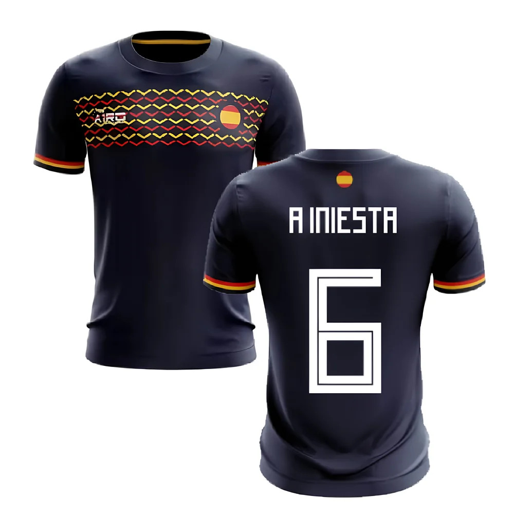 '25-'26 Spain Away Concept Football Shirt (A Iniesta 6) Polyester Made By: Airo Sportswear Men's Navy 4XL