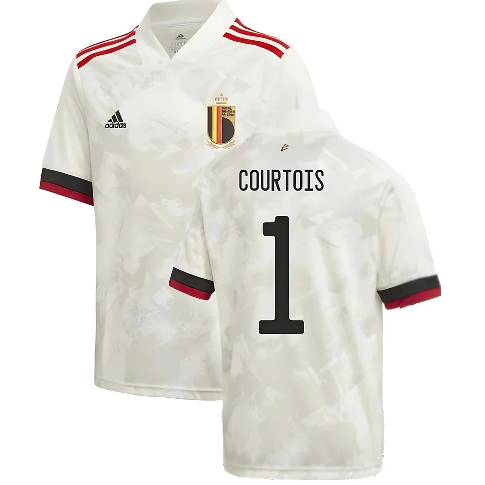 '20-'21 Belgium Away Shirt (Kids) (Courtois 1) Polyester Thibaut Courtois Made By: Adidas Unisex Kids White Size 7-8