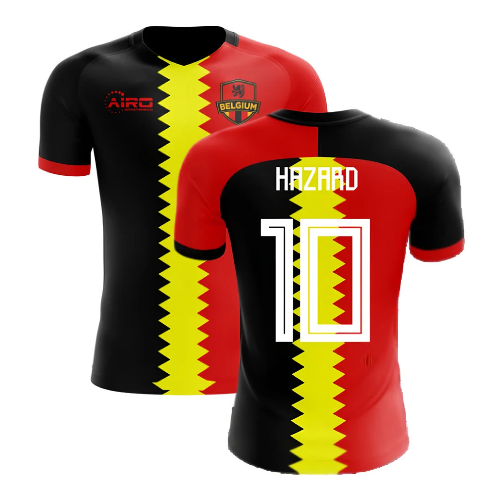 '25-'26 Belgium Flag Concept Football Shirt (Hazard 10) Polyester Made By: Airo Sportswear Men's Red 5XL