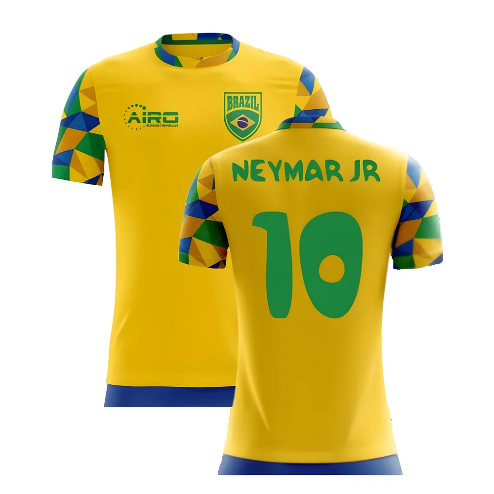 '25-'26 Brazil Home Concept Football Shirt (Neymar Jr 10) Polyester Made By: Airo Sportswear Men's Yellow 4XL