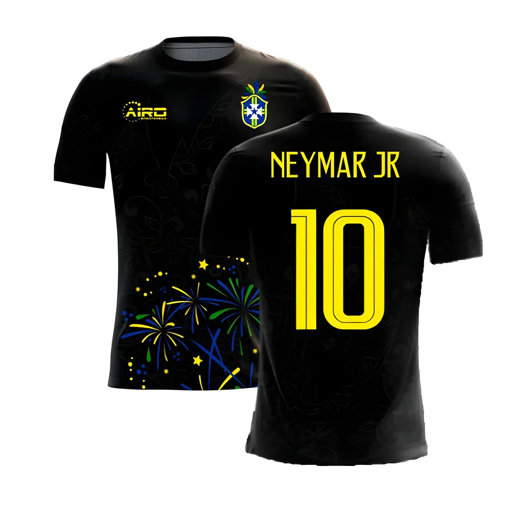 '25-'26 Brazil Third Concept Football Shirt (Neymar Jr 10) Polyester Made By: Airo Sportswear Men's Black 4XL