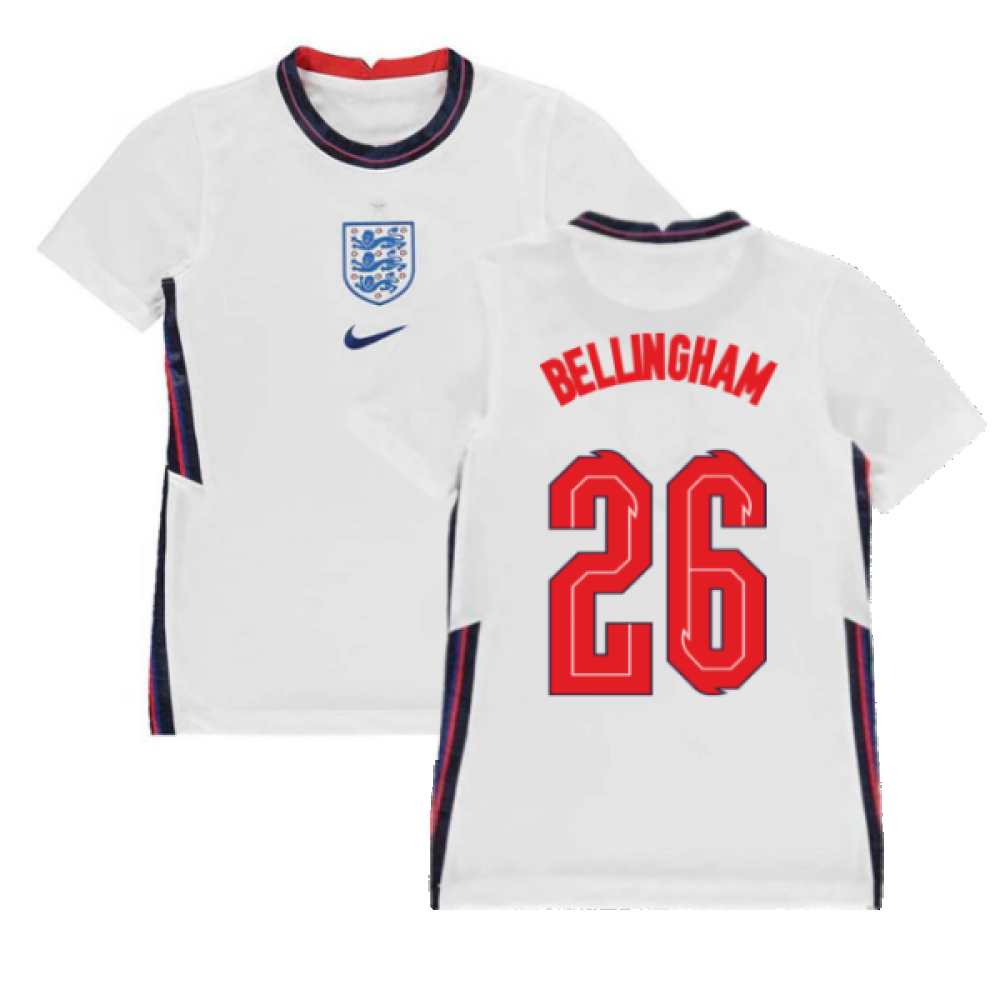 '20-'21 England Home Nike Football Shirt (Kids) (Bellingham 26) Polyester Unisex Kids White Medium