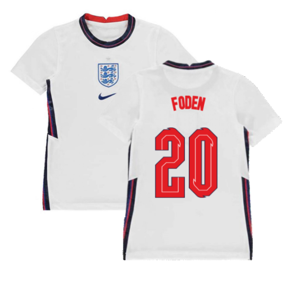 '20-'21 England Home Nike Football Shirt (Kids) (Foden 20) Polyester Unisex Kids White Medium