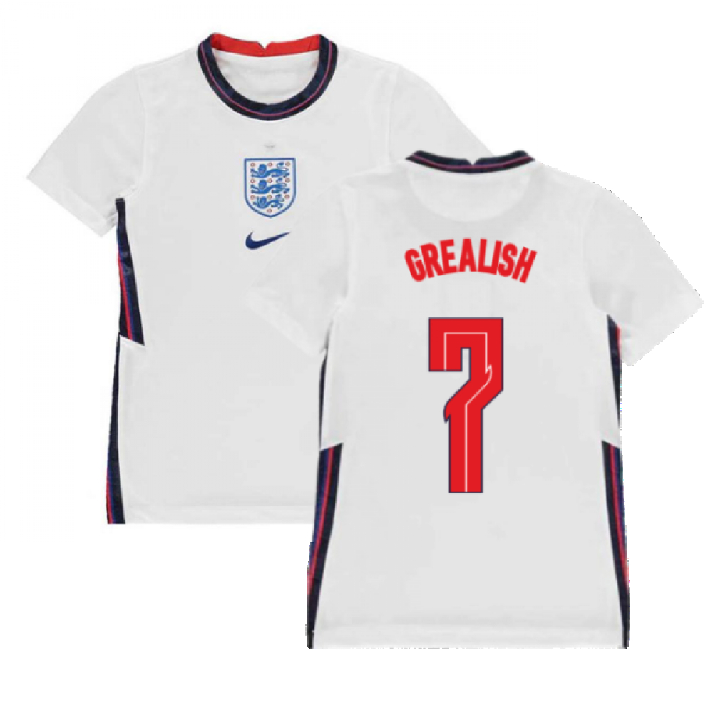'20-'21 England Home Nike Football Shirt (Kids) (Grealish 7) Polyester Unisex Kids White Medium