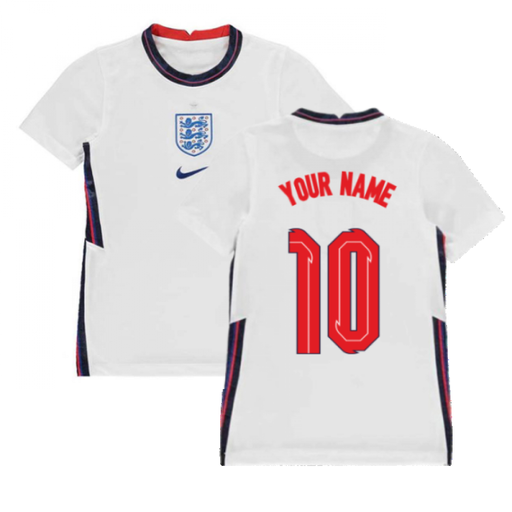 '20-'21 England Home Nike Football Shirt (Kids) (Your Name) Polyester Unisex Kids White Medium