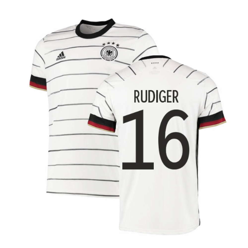 '20-'21 Germany Home Adidas Football Shirt (Rudiger 16) Polyester Antonio Rudiger Men's White Small