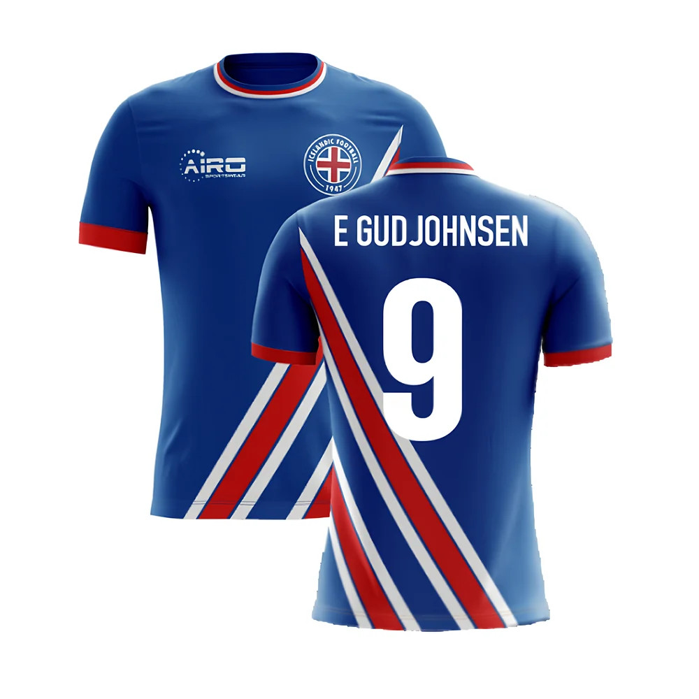 '25-'26 Iceland Airo Concept Home Shirt (E Gudjohnsen 9) Polyester Made By: Airo Sportswear Men's Blue 5XL