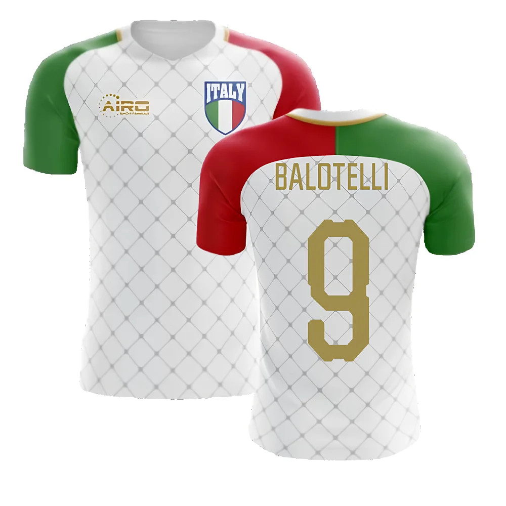'25-'26 Italy Away Concept Football Shirt (Balotelli 9) Polyester Made By: Airo Sportswear Men's White Xxl
