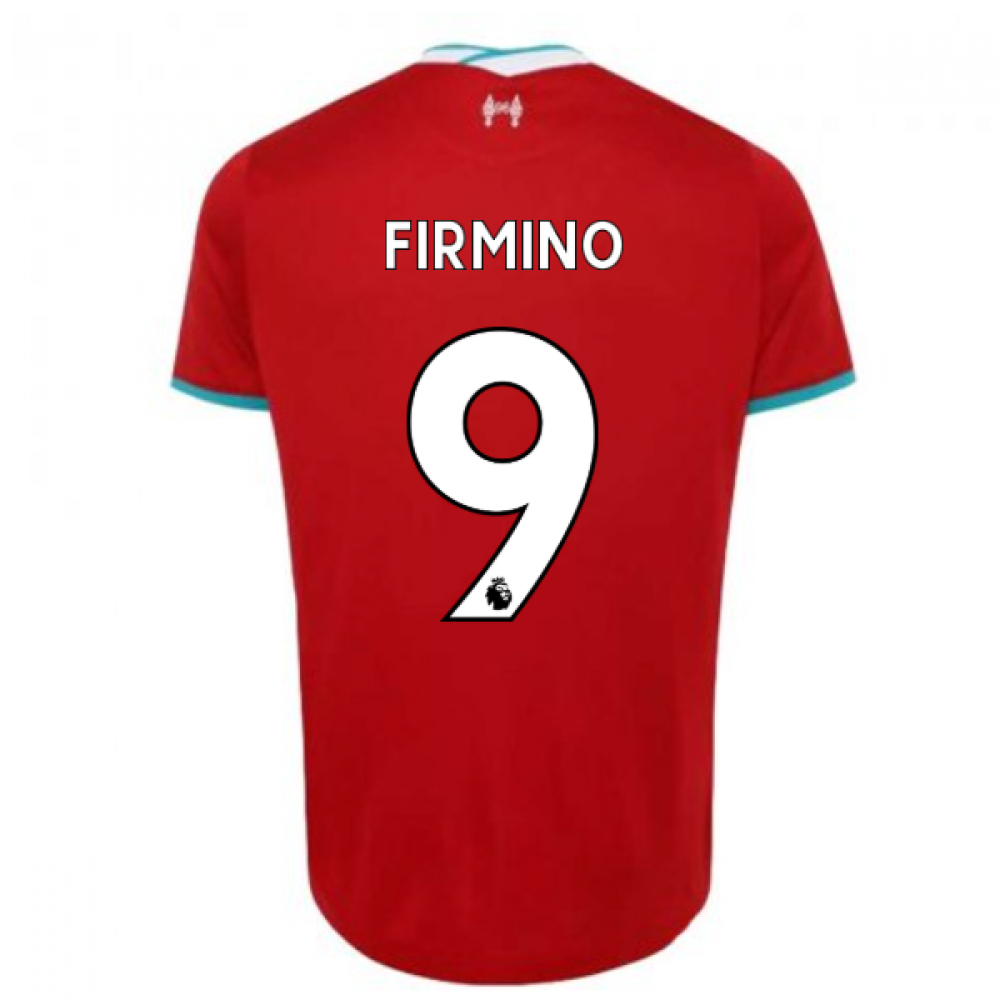 '20-'21 Liverpool Home Shirt (Kids) (Firmino 9) Polyester Roberto Firmino Made By: Nike Unisex Kids Red Small