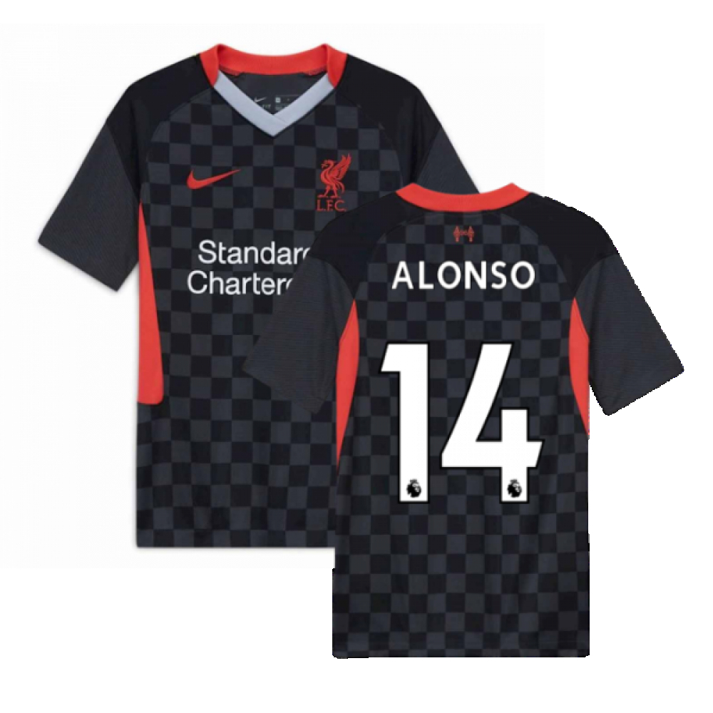 '20-'21 Liverpool Third Shirt (Kids) (Alonso 14) Polyester Xabi Alonso Made By: Nike Unisex Kids Black Small