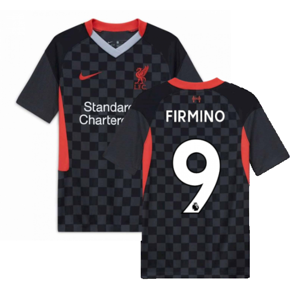 '20-'21 Liverpool Third Shirt (Kids) (Firmino 9) Polyester Roberto Firmino Made By: Nike Unisex Kids Black Small