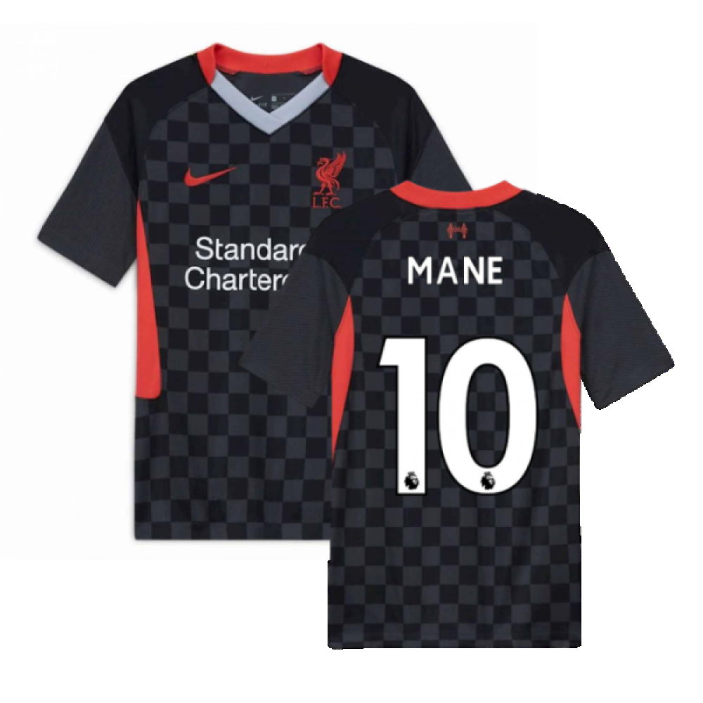 '20-'21 Liverpool Third Shirt (Kids) (Mane 10) Polyester Sadio Mane Made By: Nike Unisex Kids Black Small