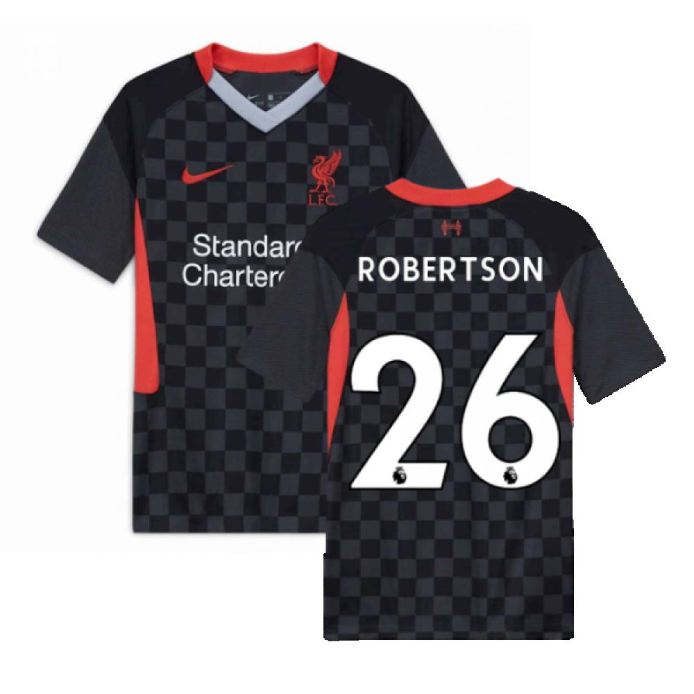 '20-'21 Liverpool Third Shirt (Kids) (Robertson 26) Polyester Andy Robertson Made By: Nike Unisex Kids Black Small
