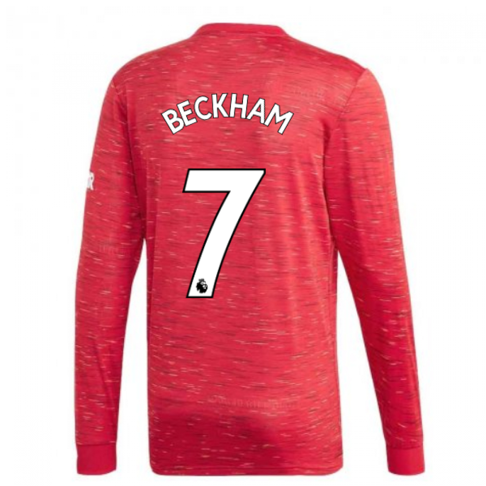 '20-'21 Man Utd Adidas Home Long Sleeve Shirt (Beckham 7) Polyester David Beckham Manchester United Men's Red Medium