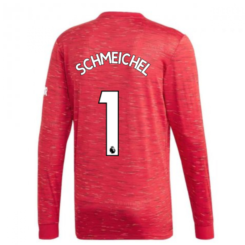 '20-'21 Man Utd Adidas Home Long Sleeve Shirt (Schmeichel 1) Polyester Peter Schmeichel Manchester United Men's Red Medium