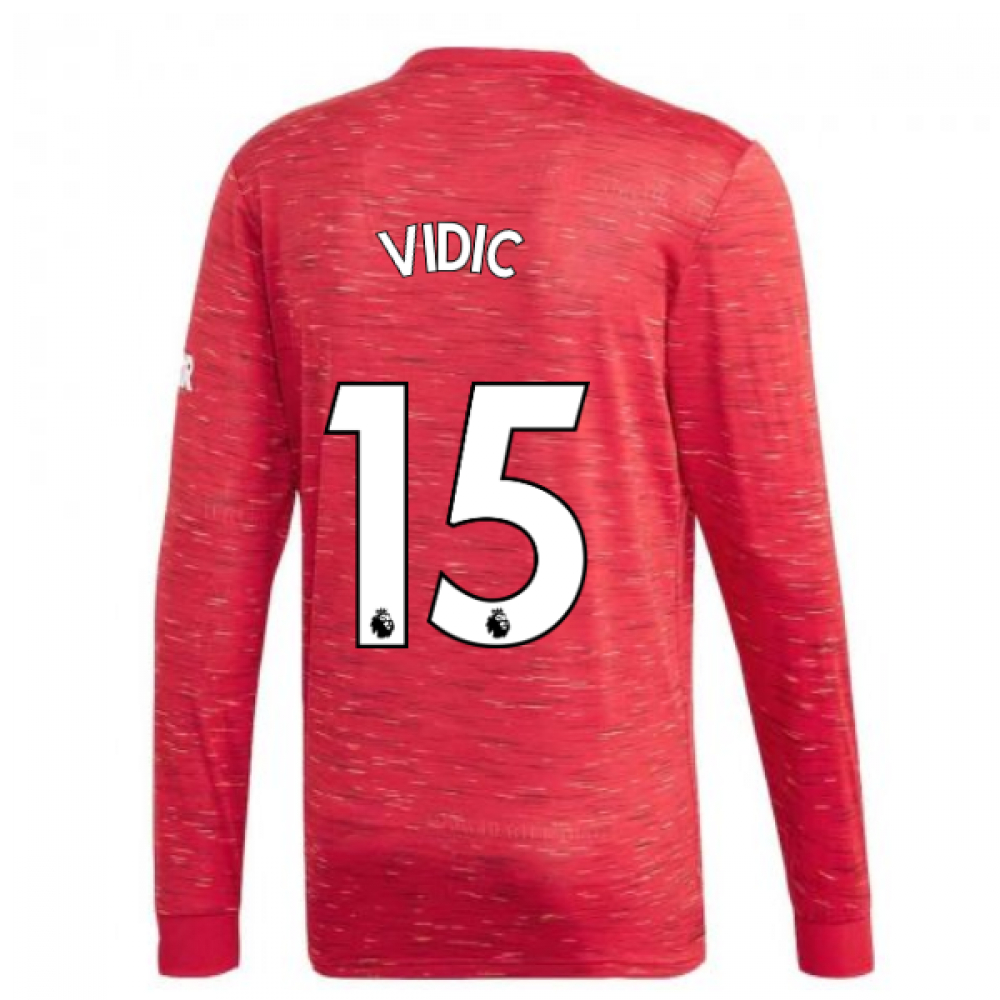 '20-'21 Man Utd Adidas Home Long Sleeve Shirt (Vidic 15) Polyester Nemanja Vidic Manchester United Men's Red Medium