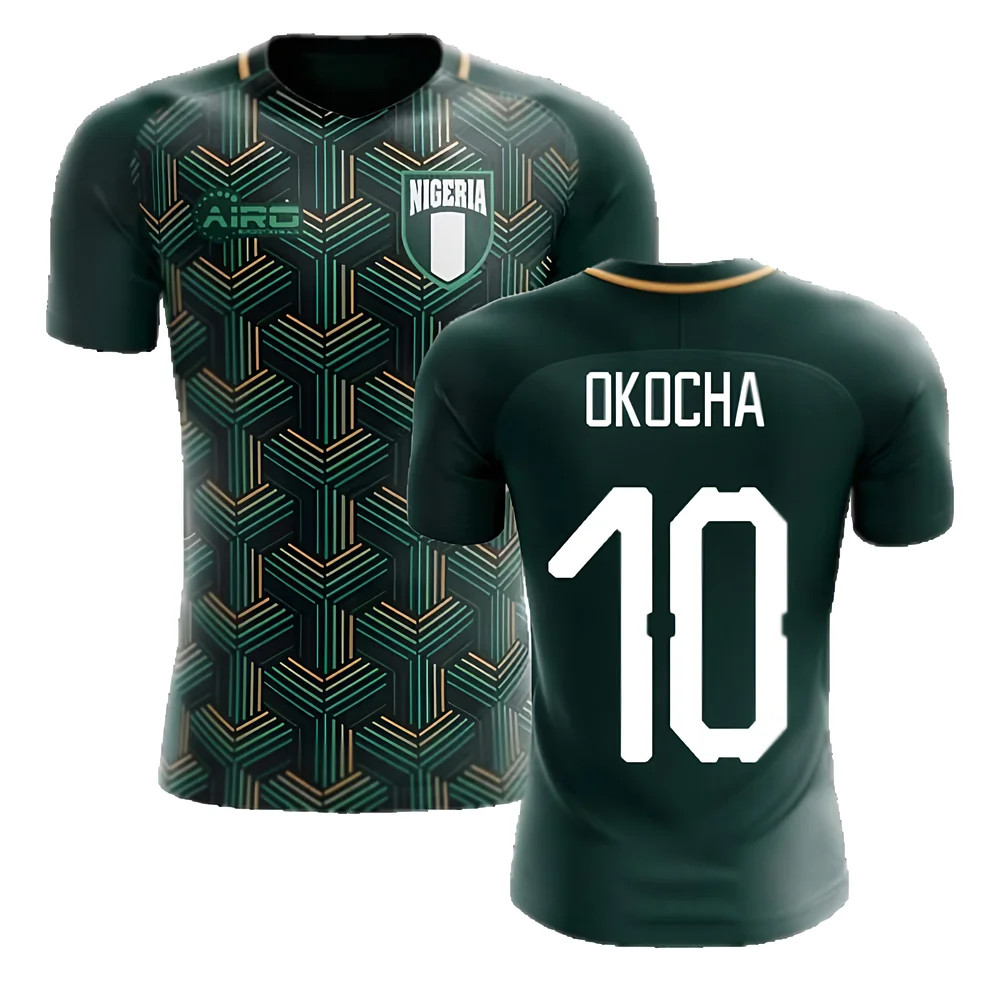 '25-'26 Nigeria Third Concept Football Shirt (Okocha 10) Polyester Made By: Airo Sportswear Men's Black 5XL