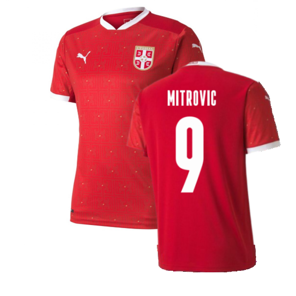 '20-'21 Serbia Home Puma Football Shirt (Mitrovic 9) Polyester Aleksandar Mitrovi? Men's Red Extra Large