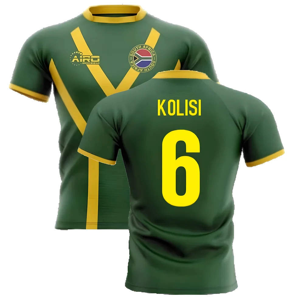 '25-'26 South Africa Springboks Flag Concept Rugby Shirt (Kolisi 6) Polyester Made By: Airo Sportswear Men's Green 4XL