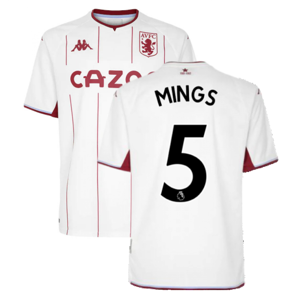 '21-'22 Aston Villa Away Shirt (Mings 5) Polyester Tyrone Mings Made By: Kappa Men's White Extra Large