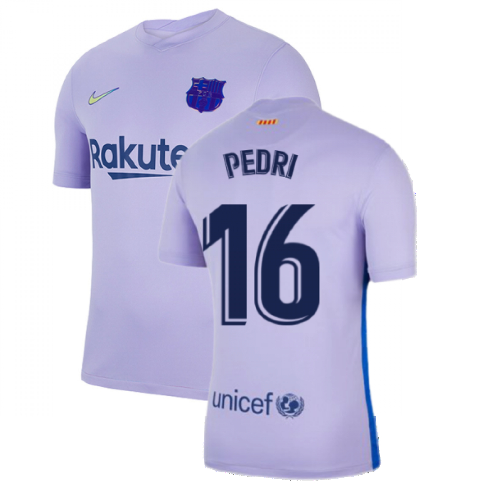 '21-'22 Barcelona Away Shirt (Kids) (Pedri 16) Polyester Made By: Nike Unisex Kids Purple Small
