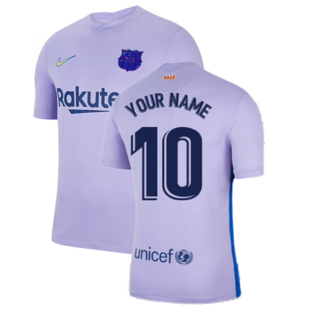 '21-'22 Barcelona Away Shirt (Kids) (Your Name) Polyester Made By: Nike Unisex Kids Purple Small