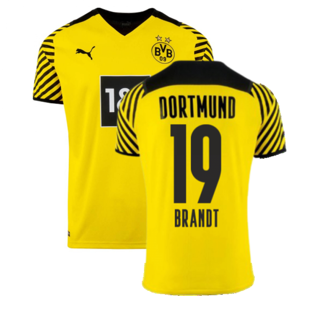 '21-'22 Borussia Dortmund Home Shirt (Kids) (Brandt 19) Polyester Julian Brandt Made By: Puma Unisex Kids Yellow Size 7-8