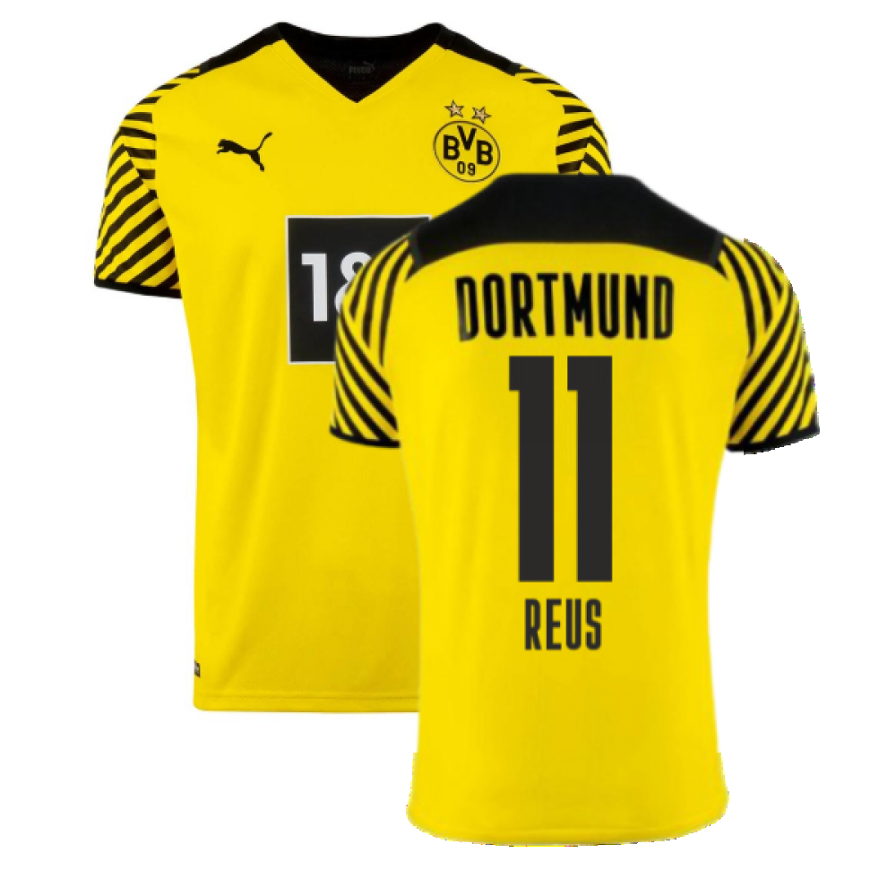 '21-'22 Borussia Dortmund Home Shirt (Kids) (Reus 11) Polyester Marco Reus Made By: Puma Unisex Kids Yellow Size 7-8