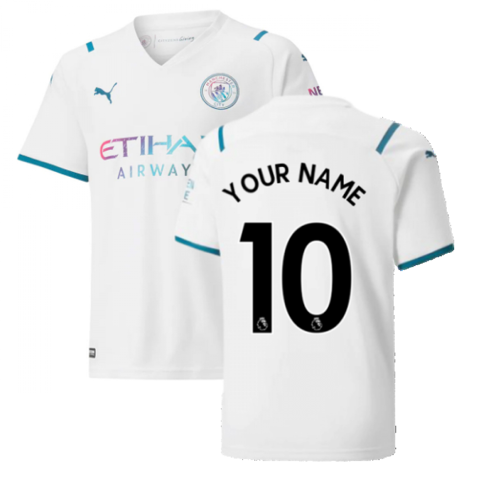 '21-'22 Man City Away Shirt (Kids) (Your Name) Polyester Manchester City Made By: Puma Unisex Kids White Size 7-8