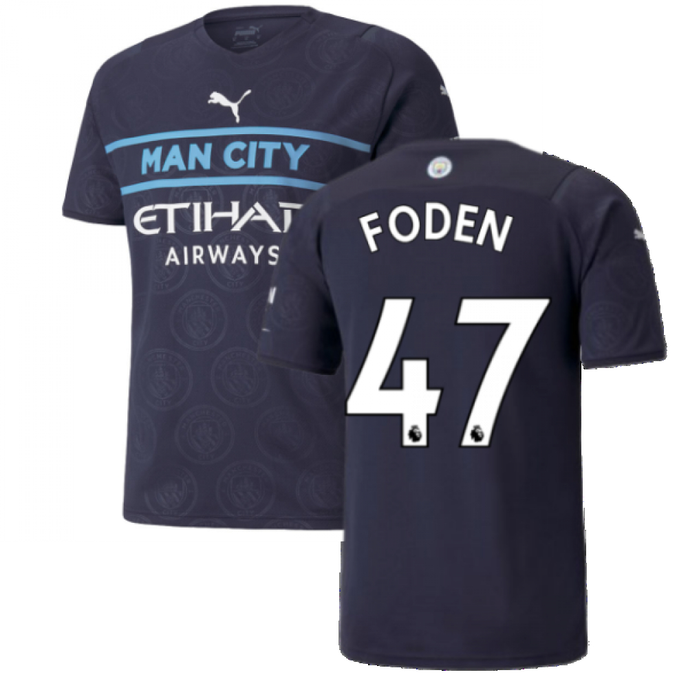 '21-'22 Man City Third Shirt (Foden 47) Polyester Phil Foden Manchester United Made By: Puma Men's Navy 3XL
