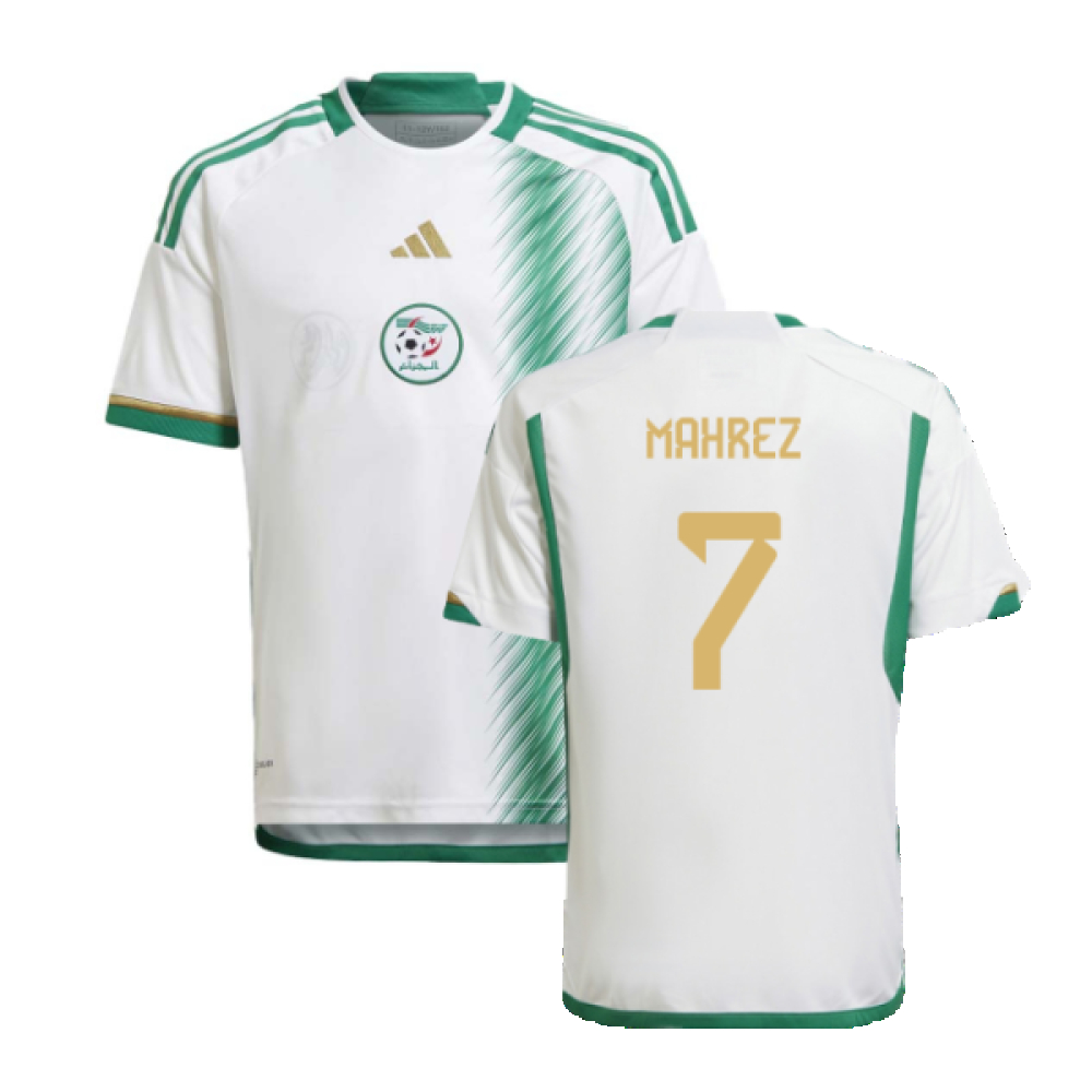 '22-'23 Algeria Home Shirt (Kids) (Mahrez 7) Polyester Riyad Mahrez Made By: Adidas Unisex Kids White Size 15-16