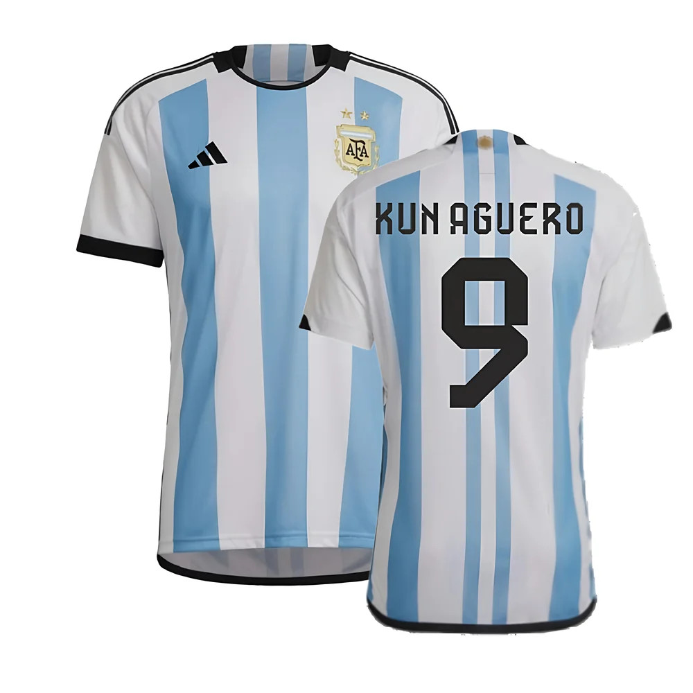 '22-'23 Argentina Home Shirt (Kun Aguero 9) Polyester Sergio Kun Aguero Made By: Adidas Men's White 3XL