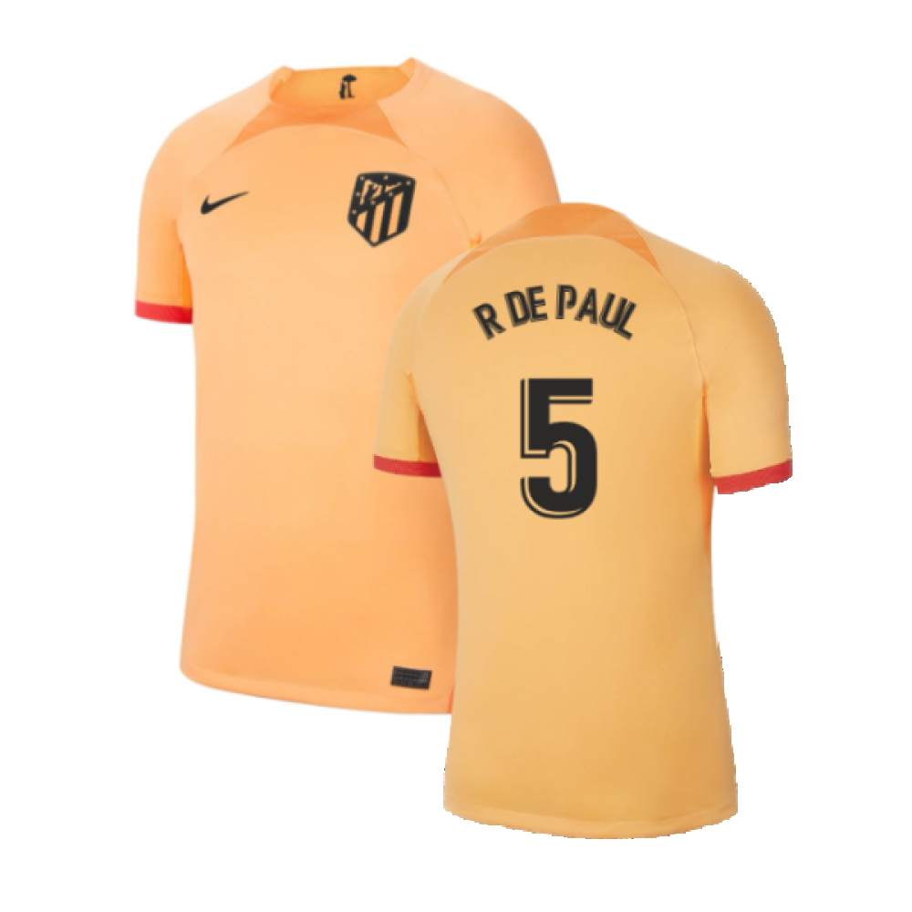 '22-'23 Atletico Madrid Third Shirt (R De Paul 5) Polyester Rodrigo De Paul Athletico Madrid Made By: Nike Men's Gold Large