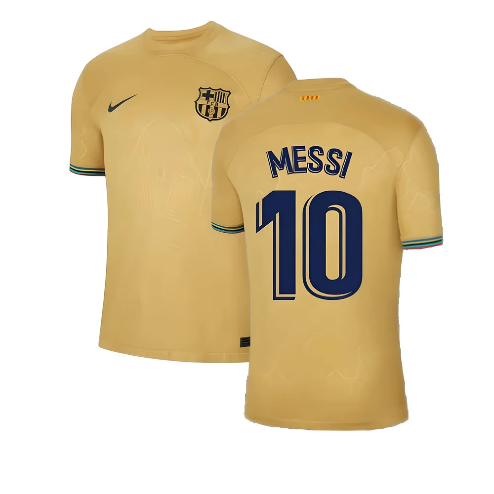 '22-'23 Barcelona Away Shirt (Messi 10) Polyester Lionel Messi Made By: Nike Men's Gold Xxl