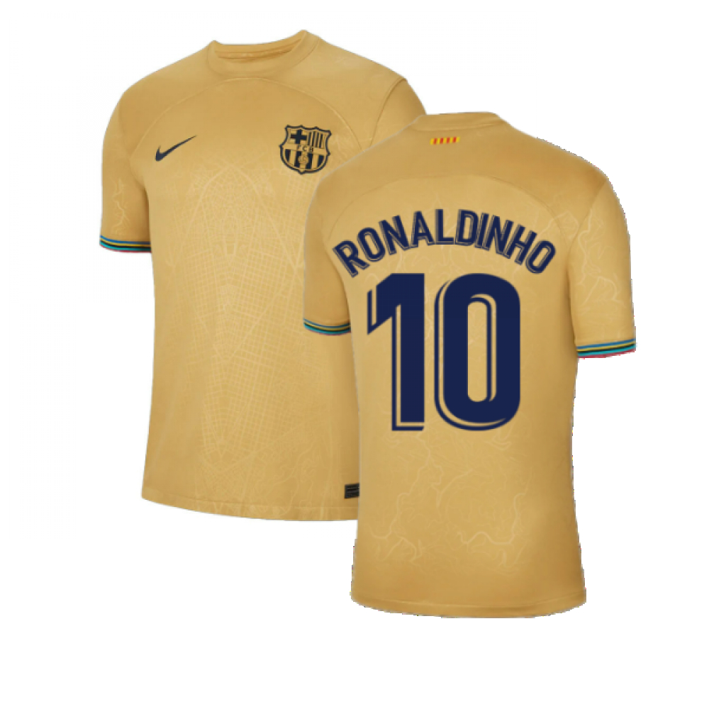 '22-'23 Barcelona Away Shirt (Ronaldinho 10) Polyester Made By: Nike Men's Gold Xxl