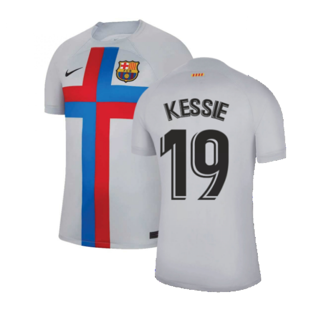'22-'23 Barcelona Third Shirt (Kessie 19) Polyester Franck Kessie Made By: Nike Men's Grey Xxl