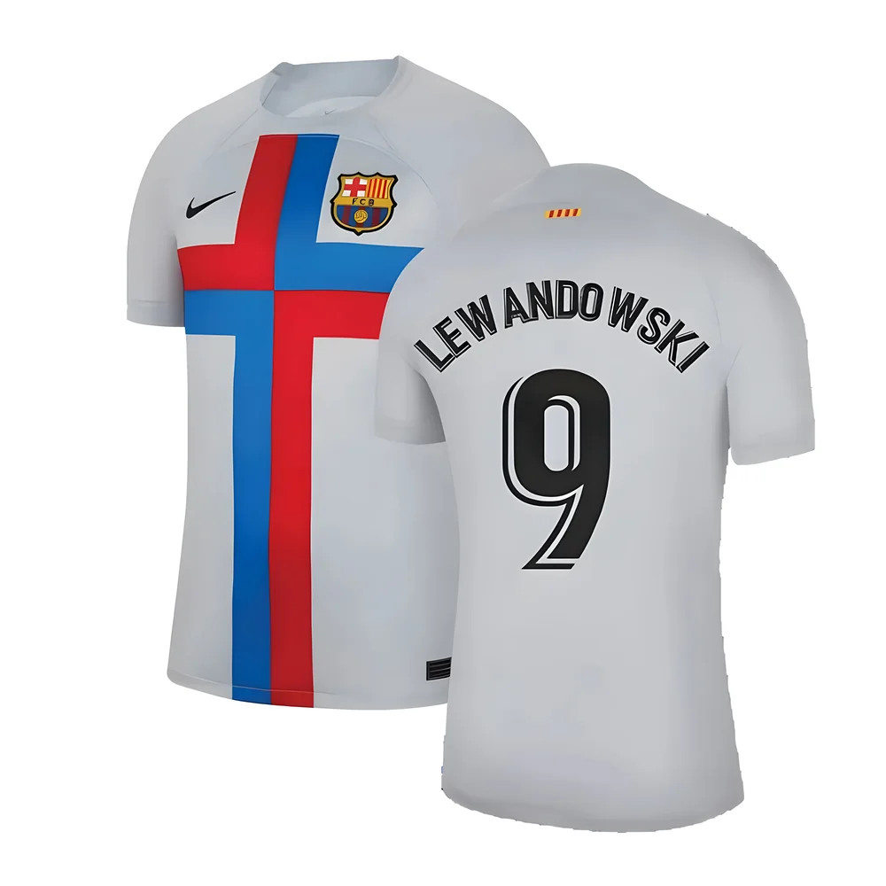 '22-'23 Barcelona Third Shirt (Lewandowski 9) Polyester Robert Lewandowski Made By: Nike Men's Grey Xxl
