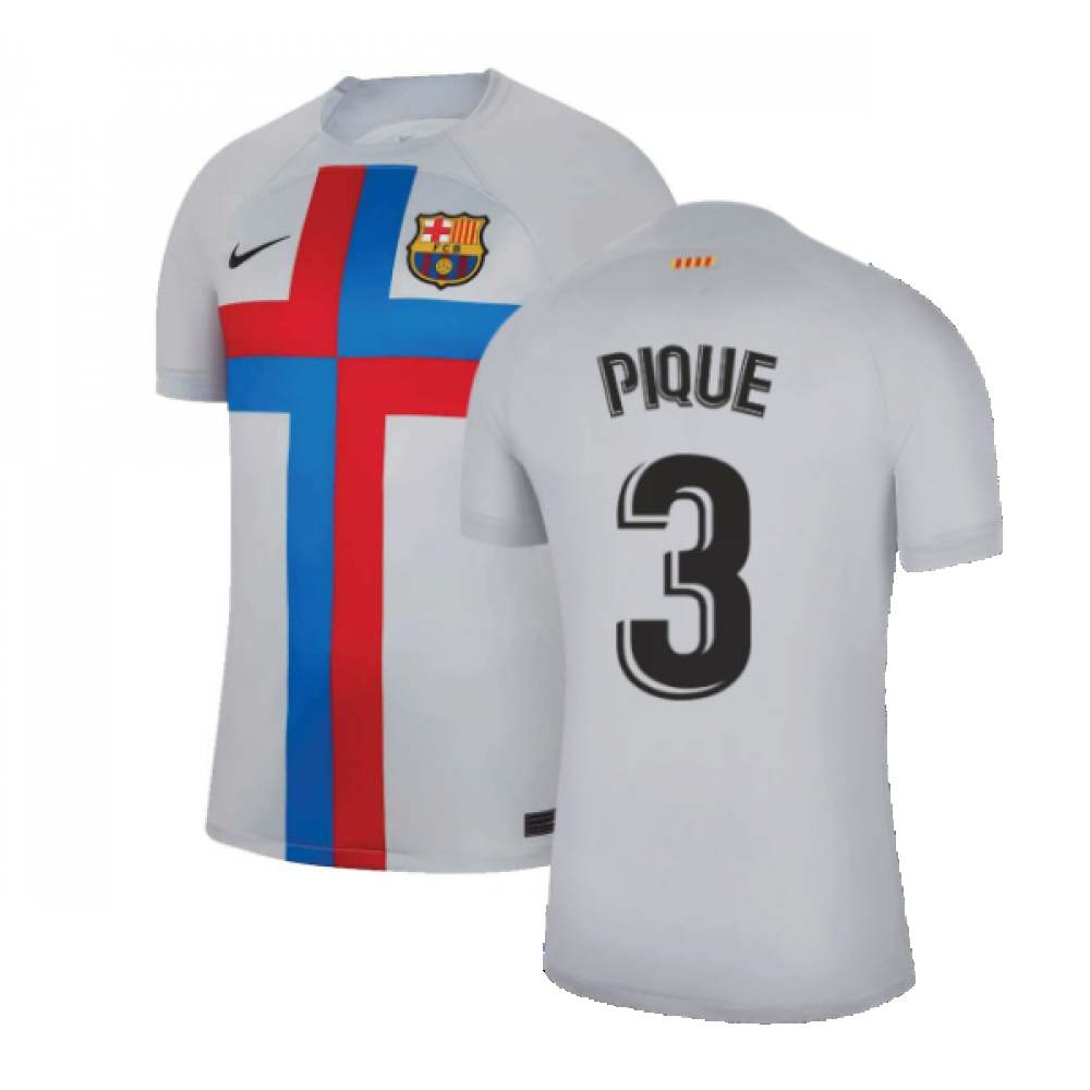 '22-'23 Barcelona Third Shirt (Pique 3) Polyester Gerard Pique Made By: Nike Men's Grey Extra Large