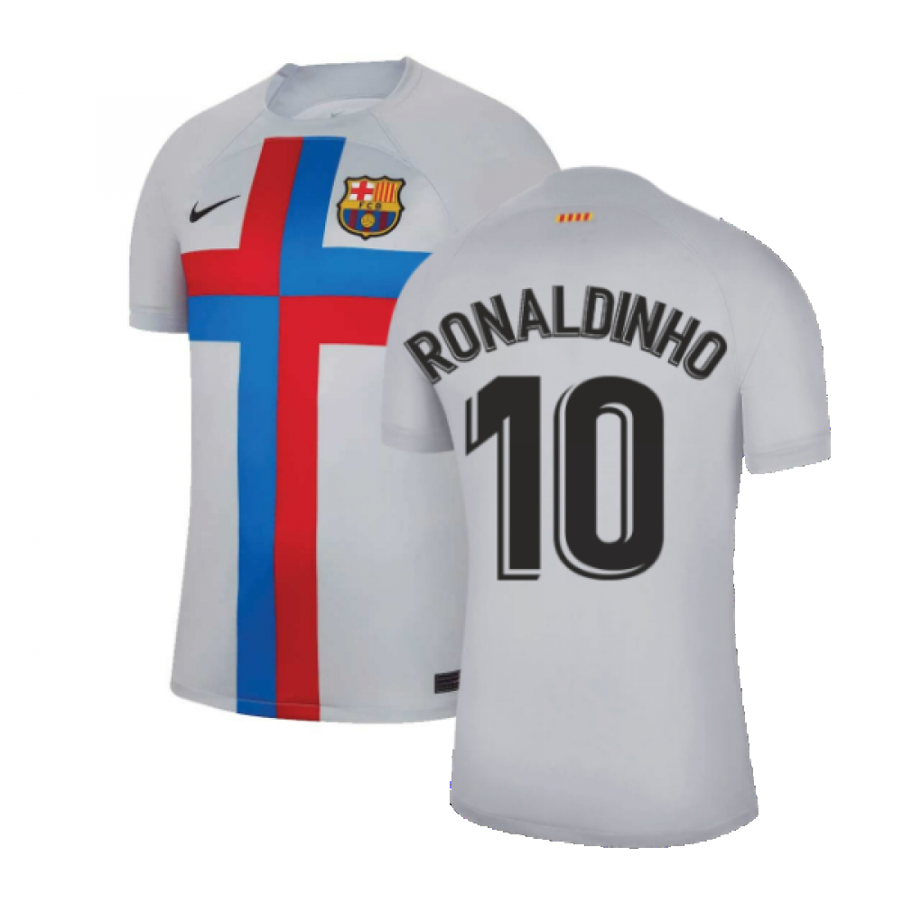 '22-'23 Barcelona Third Shirt (Ronaldinho 10) Polyester Made By: Nike Men's Grey Xxl