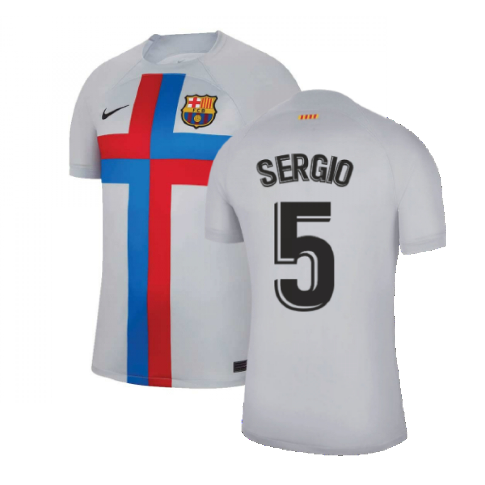 '22-'23 Barcelona Third Shirt (Sergio 5) Polyester Sergio Busquets Made By: Nike Men's Grey Xxl