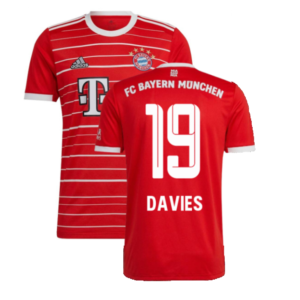 '22-'23 Bayern Munich Home Shirt (Kids) (Davies 19) Polyester Alphonso Davies Made By: Adidas Unisex Kids Red Size 11-12