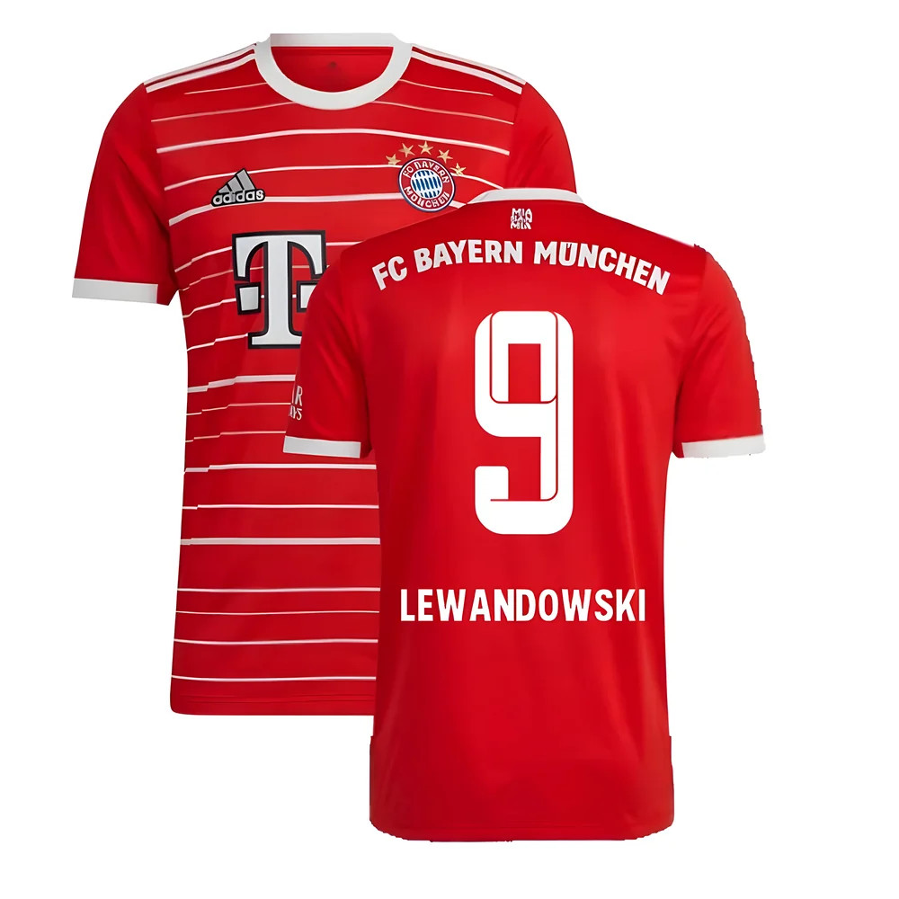 '22-'23 Bayern Munich Home Shirt (Kids) (Lewandowski 9) Polyester Robert Lewandowski Made By: Adidas Unisex Kids Red Size 11-12